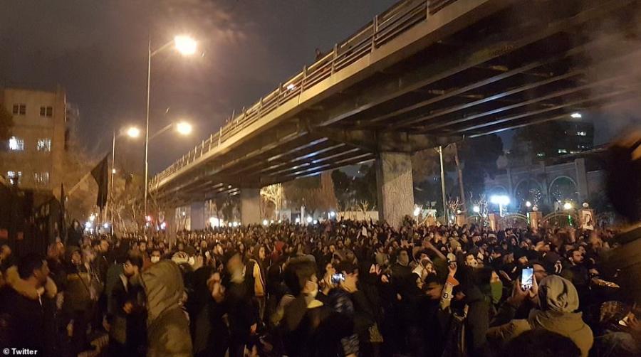 Iran: Demonstration by people, university students in Tehran with chants of “death to the dictator,” “IRGC shame on you, leave the country alone.”