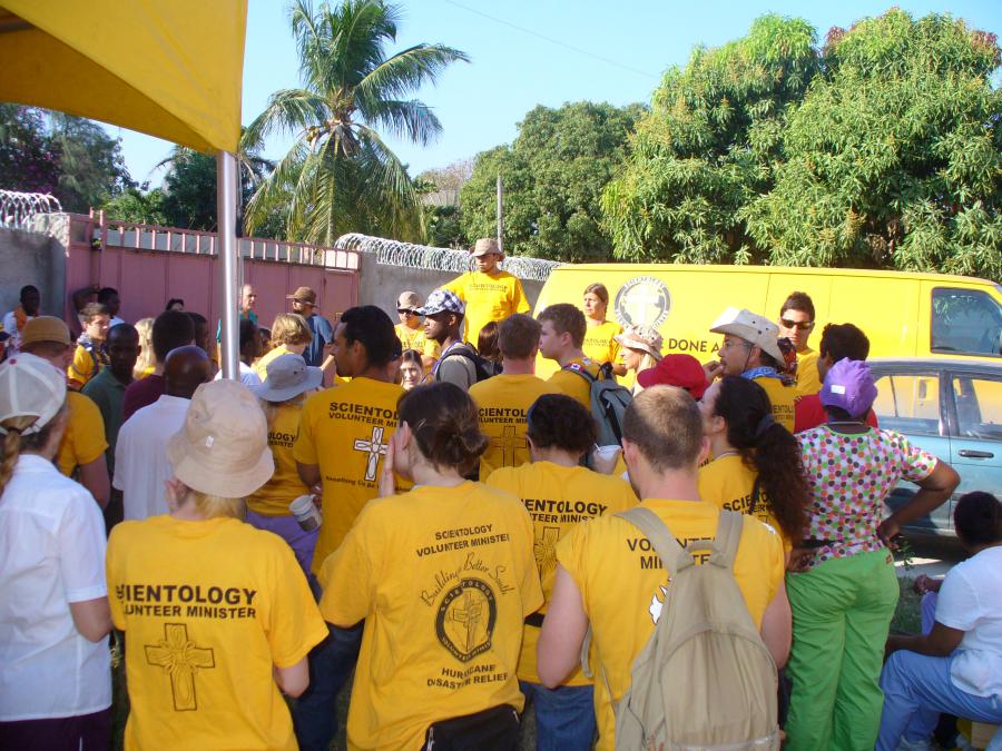 Volunteer ministers muster before deploying for the day