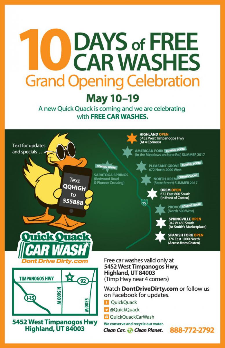 Quick Quack Car Wash Celebrates Grand Opening of New Highland Location with 10 Days of Free Car
