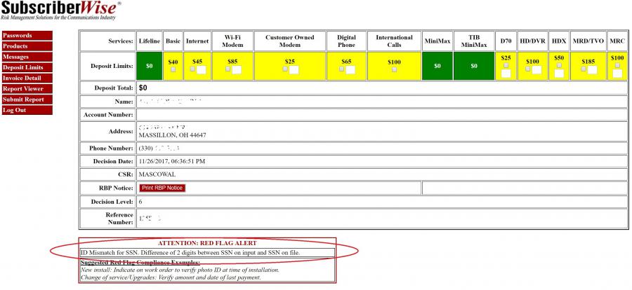 SubscriberWise SSN 'Red Flag' Mismatch