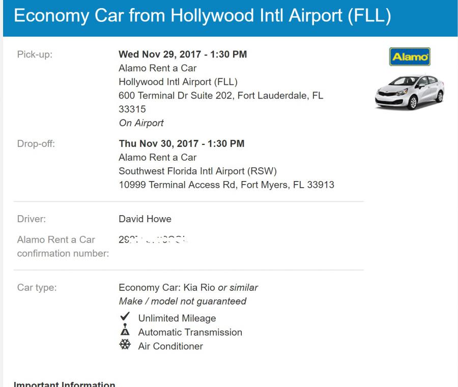 Alamo Car Rental Reservation, FLL