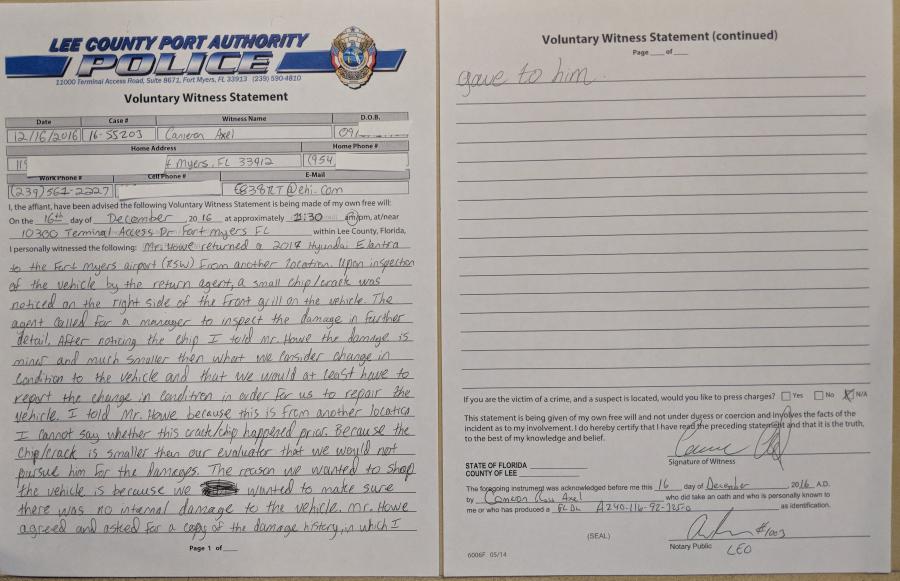 WRONG CAR IDENTIFIED UNDER OATH -- Witness Statement