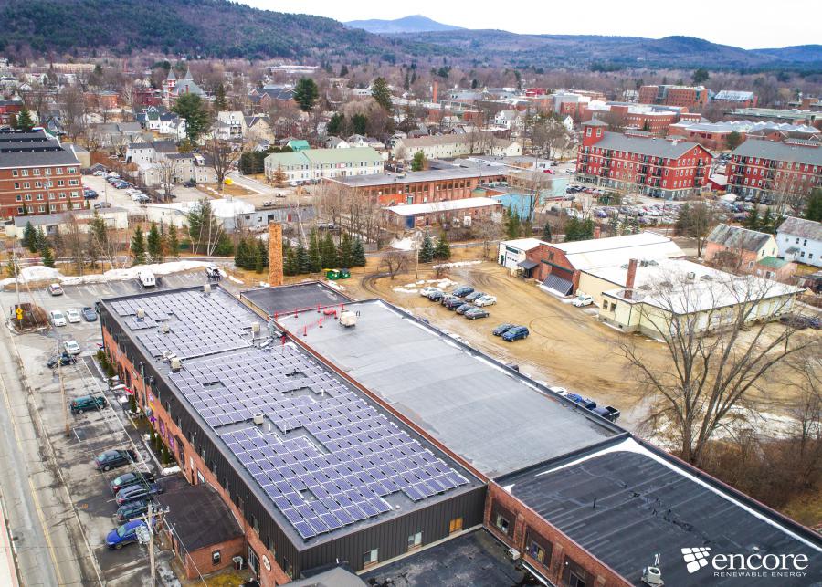 140kWp roof-mounted solar array on historic building in downtown Keene NH