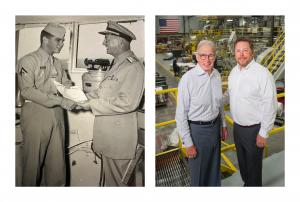Left: Paul Keiswetter, U.S. Marine Corp, 1965 Right: Paul Keiswetter, CEO, Petosky Plastics and son Jason Keiswetter, President, Petosky Plastics