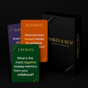 Naked and Rich Financial Oneness card game box with colorful money conversation cards