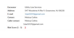 BOSS811 platform display highlighting a ticket’s elevated risk level for excavation activities.