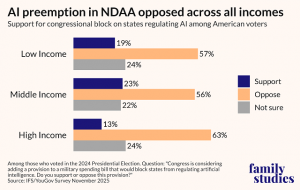 Bar chart showing AI preemption in NDAA opposed across all incomes