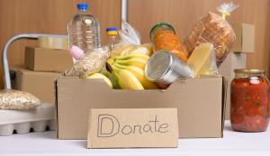 box of food being donated to food bank