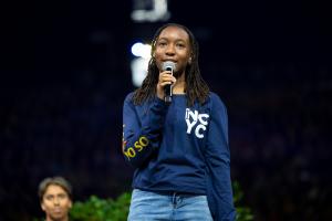 A young person asks Pope Leo a question during livestream at NCYC
