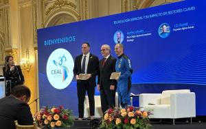 Award to J.D. Russell Speakes on Space Tech with Daniel Noboa, President of Ecuador and Luis Abinader, President of the Dominican Republic Award