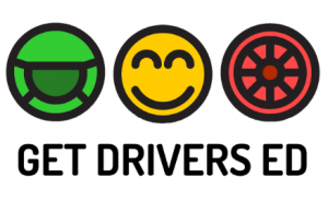 Logo for Get Drivers Ed, the provider of DMV-approved online driver-education programs in California.