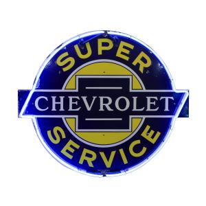 American 1940s Chevrolet (“Super Service”) single-sided porcelain neon sign, tested and working and measuring 42 ¼ inches by 49 inches, graded 8.75 (CA$30,680).