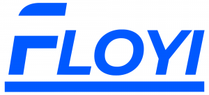 Floyi wordmark in blue on a white background