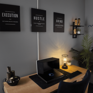 Cognivue cognitive testing station in a calm, welcoming room with soft lighting, motivational wall art, and comfortable seating designed to help patients feel relaxed and focused.