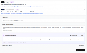 Example of a single agent's recommendations for SEO performance as part of B2B marketing.