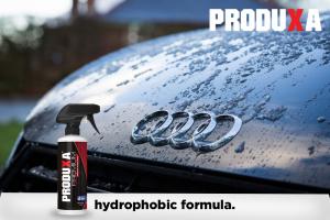 A car protected by Produxa provides a hydrophobic barrier that lasts for months