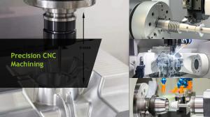 Precision CNC machining equipment operating on metal components, showcasing multi-axis milling and turning processes used by CIMtech Green Energy.