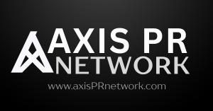 Black background with the Axis PR Network logo in white and gray, featuring the brand mark and website URL www.axisPRnetwork.com