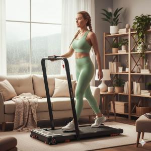Person walking on WalkEase under desk treadmill while working from home in Ireland compact apartment