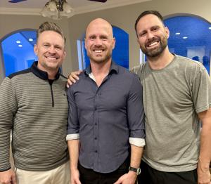 Talbot West CEO Jacob Andra poses with SVP of Solutions Architecture Stephen Karafiath and new VP of Sales Steve Larsen in Andra's kitchen in Riverton, Utah