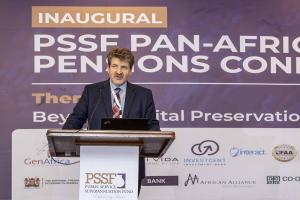Marc Van der Ven as presenter speaking to the audience during the launch of the Enterprise Budget Planning and Control solution at the PSSF Pan-African Conference in Kenya.