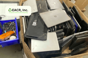 laptops for recycling in a Gaylord box