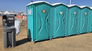 Sierra Sanitation portable toilet unit, used for construction sites, agricultural operations, and community events.