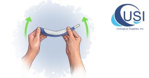 A person holding the PureWick Flex Wick showing it's flexibility