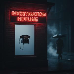 Investigation Hotline Neon Sign W/ Phone On Brick Wall