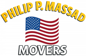 Philip P. Massad Movers logo with American flag and company name in bold yellow and white letters