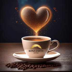 white coffee cup with gold heart floating over top