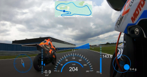 Screenshot of a final video edited in VSDC Free Video Editor with multiple GPS gauges overlaid.