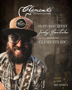 Photo of Jody Bartula, band leader for Cody Johnson’s Rockin CJB, with his personalized Clements JDC Semi-Hollow Electric Guitar in background