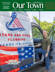 Stars and Pipes Plumbing Atlanta owner, Sean Nelson featured on the cover of the Our Town Gwinnett Magazine November Green Edition