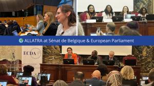 Top right, left to right: H.E. Carole Kiatazabu Itambo, Marie-Claire Mvumbi, Dr. Aicha Bacha; Bottom left: Mila Paspalanova, Beatrice Gakuba, André Flahaut; Top left: ALLATRA volunteers