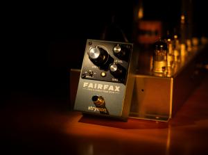 Beauty shot of the Fairfax pedal leaning on a tube amplifier chassis