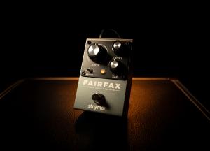 The Fairfax pedal sitting on top of a tolex-covered amplifier