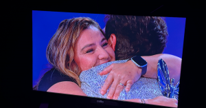 Maja Kazazic and Sally Becker embrace onstage after a surprise reunion at the 2025 Pride of Britain Awards.