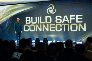 Rony Jabour opening the Build Safe Connection 2025 Conference in Boston, addressing a full audience of construction leaders and entrepreneurs.