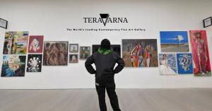 Contemporary artworks displayed across a curated exhibition wall at TERAVARNA, showcasing the gallery’s commitment to global artistic expression.