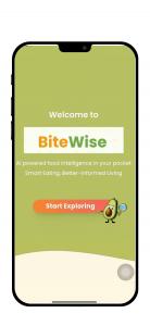 BiteWise AI welcome screen introducing users to fast, AI-powered food intelligence for smarter everyday eating.