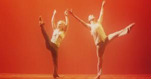 A scene from Romancing Sydney with two Contemporary dancers at Tom Mann Theatre