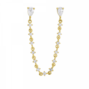 Gold diamond chain earrings with pear-shaped studs