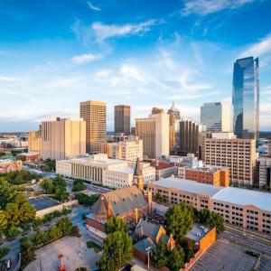 oklahoma city metro skyline at dusk