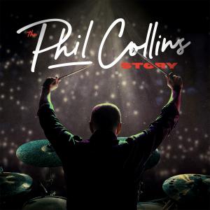 "The Phil Collins Story" cover art with a backdrop of concert scenes and musical elements.
