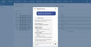 Screenshot of the ei³ SERVICE Advisor interface showing an AI-generated summary of remote service sessions, including flagged anomalies and session details from the past 72 hours.