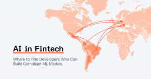 Global map showing AI talent networks connecting Central Eastern Europe and Latin America to fintech companies worldwide