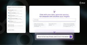 Interface showing how users can query federated genomic datasets using natural language in Lifebit’s AI-powered DataHub.