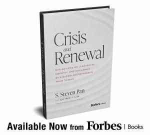 Book cover of Crisis and Renewal by Steven Pan for book launch announcement.