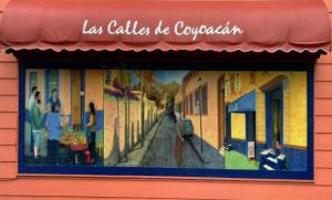 Three street scenes from the colonial neighborhood of Coyoacán in Mexico City